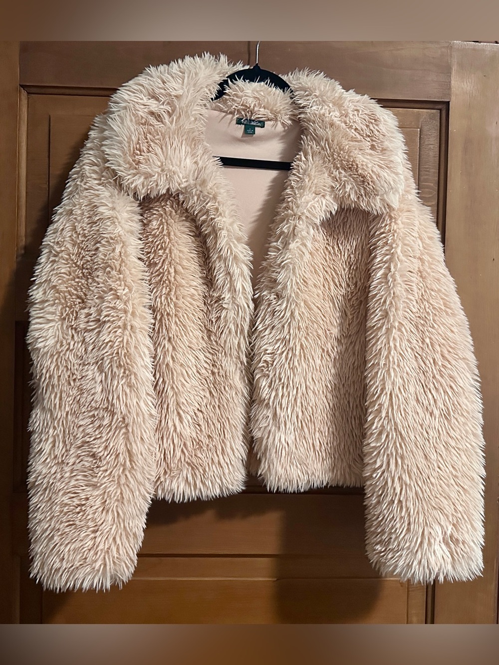 wild fable Plush Teddy Bear Jacket - Light Cream pink peach hues Sz L EUC! Furry